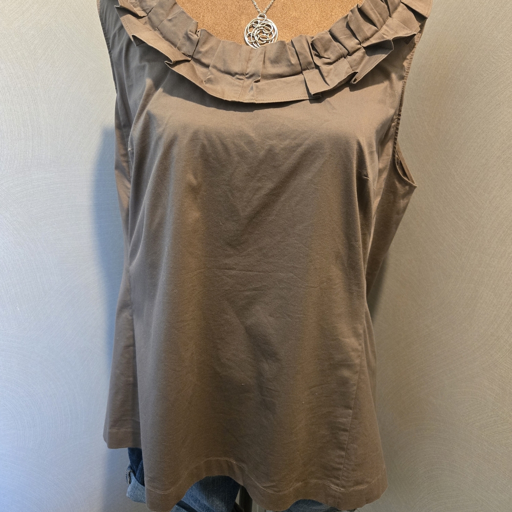 Ann Taylor Ruffled Sleeveless Blouse - Tan